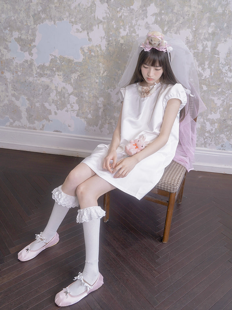 Angel & Cat Printed Doll A Swing Short-sleeved Dress