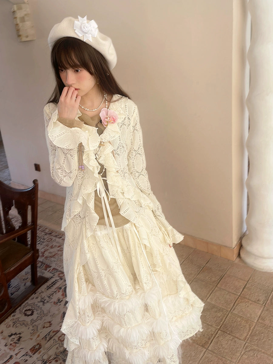 Irregular Lace Long Cardigan