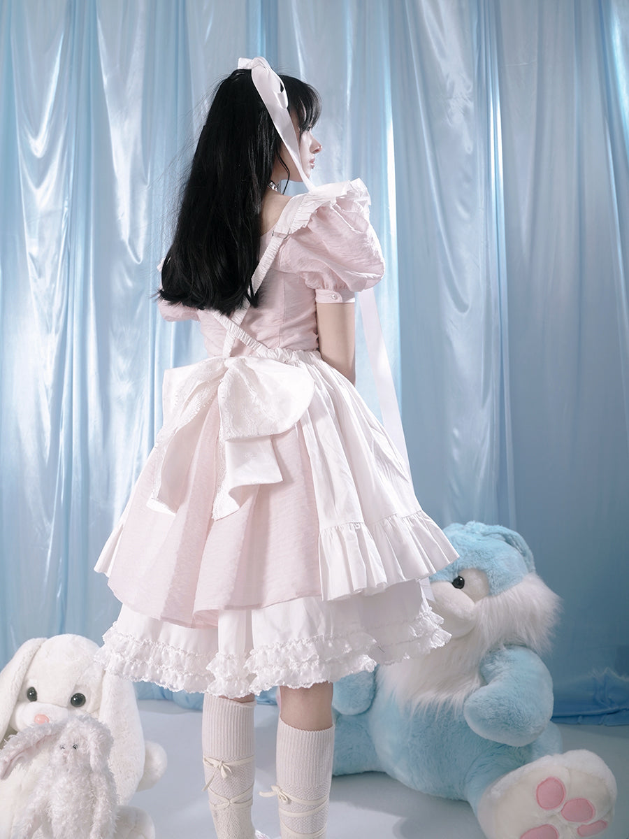 Puff Sleeve Lace Dress & Pannier Set-up