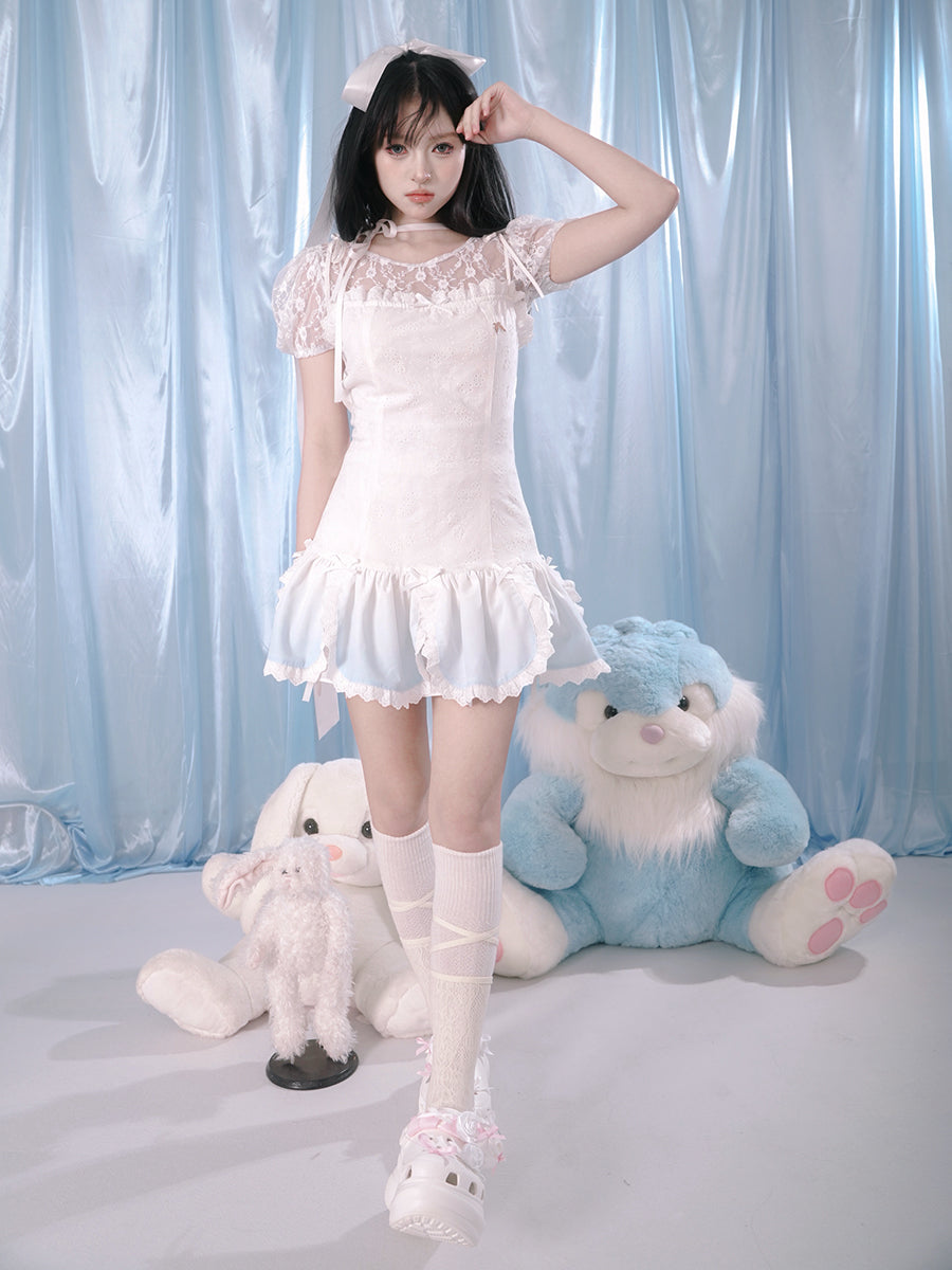 Bear ＆ Gradient Petals Suspender One-piece