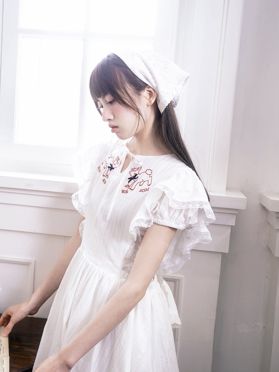 Lamb Embroidered Lace Jacquard Head Scarf