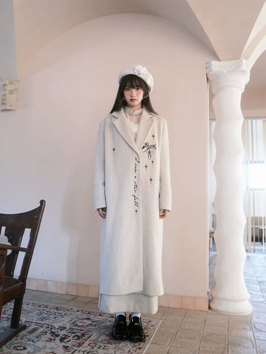 Embroidery Quilted Long Chester Coat
