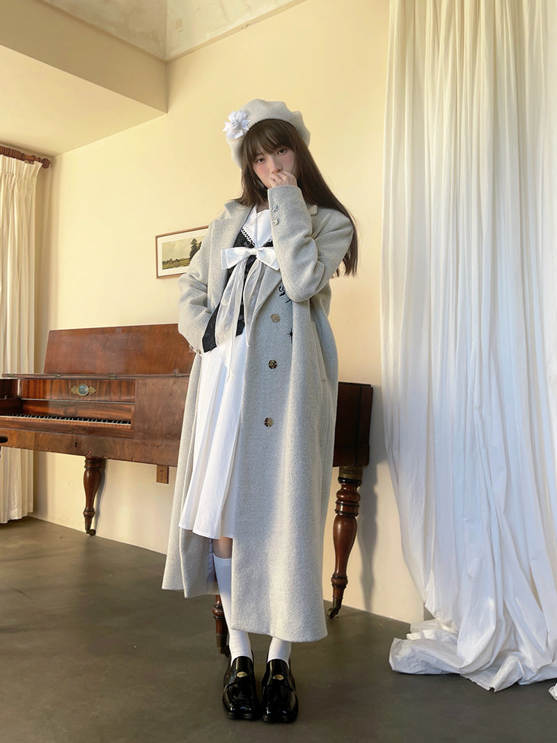 Embroidery Quilted Long Chester Coat