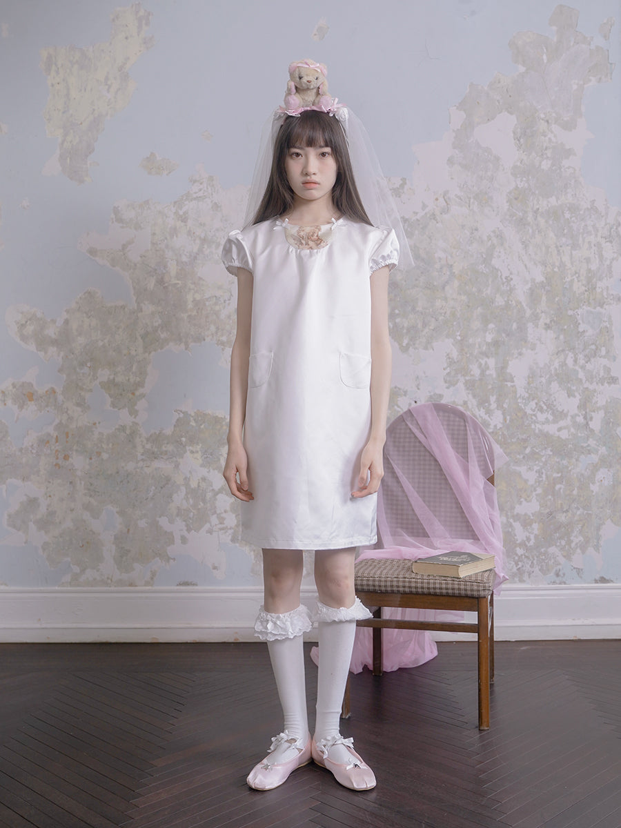 Angel & Cat Printed Doll A Swing Short-sleeved Dress