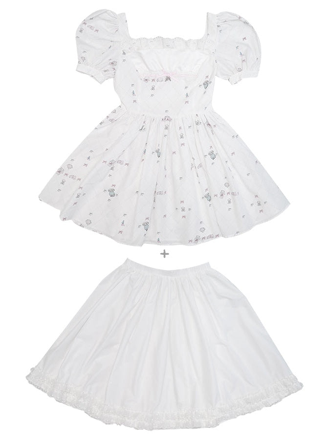 Puff Sleeve Lace Dress & Pannier Set-up