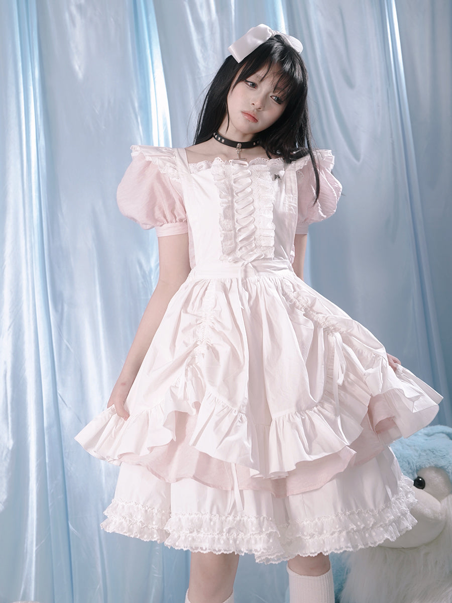 Puff Sleeve Lace Dress & Pannier Set-up