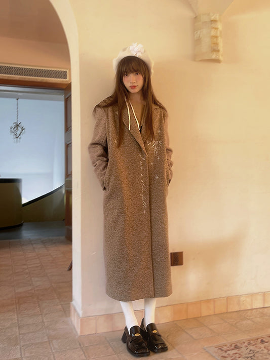 Embroidery Quilted Long Chester Coat