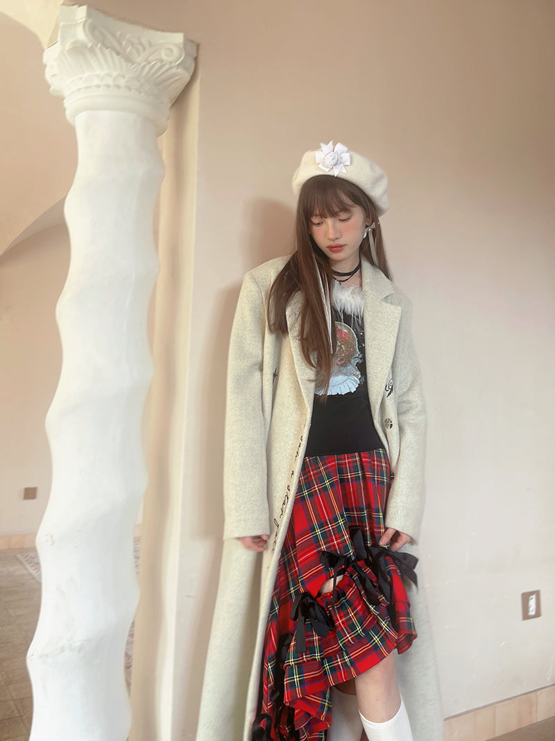 Embroidery Quilted Long Chester Coat