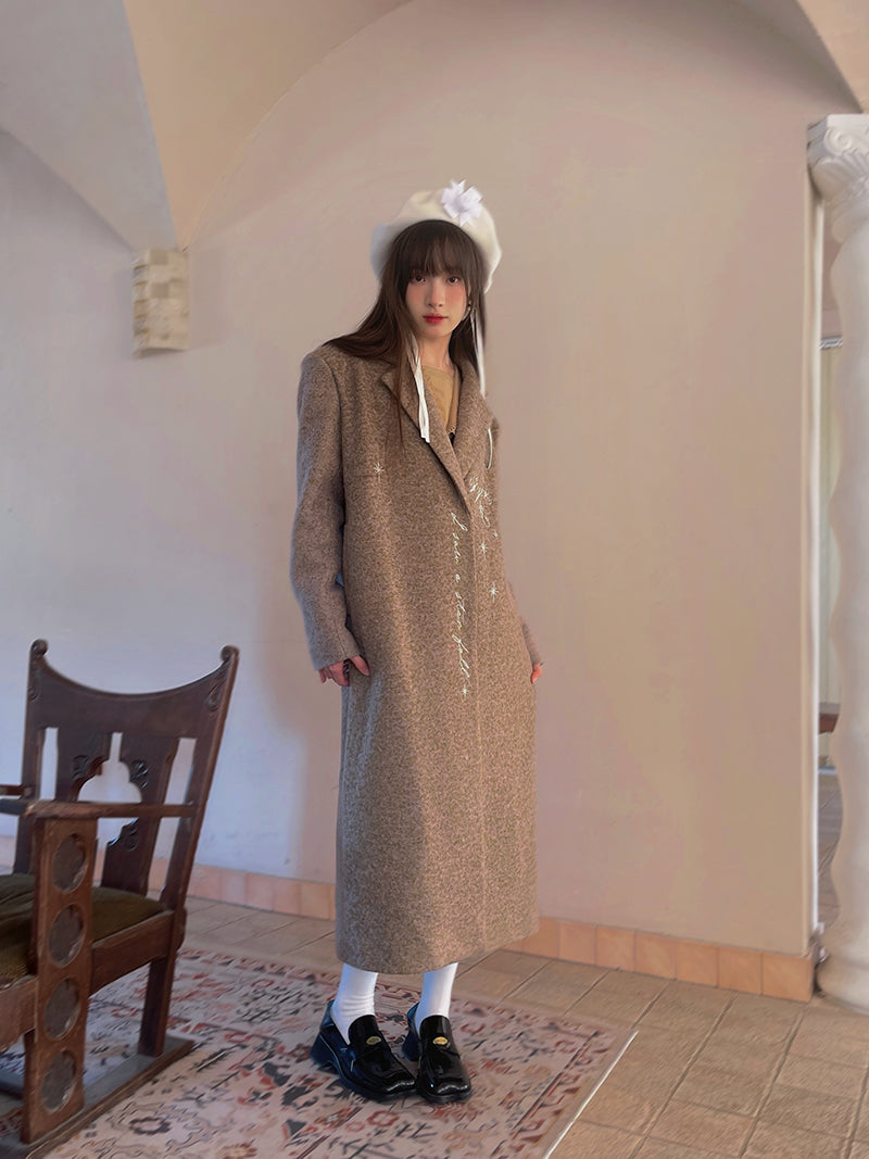 Embroidery Quilted Long Chester Coat