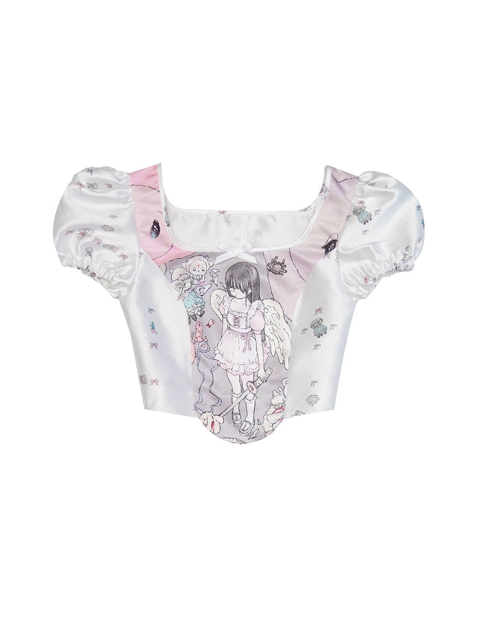 Print Puff Sleeve Short Shirt