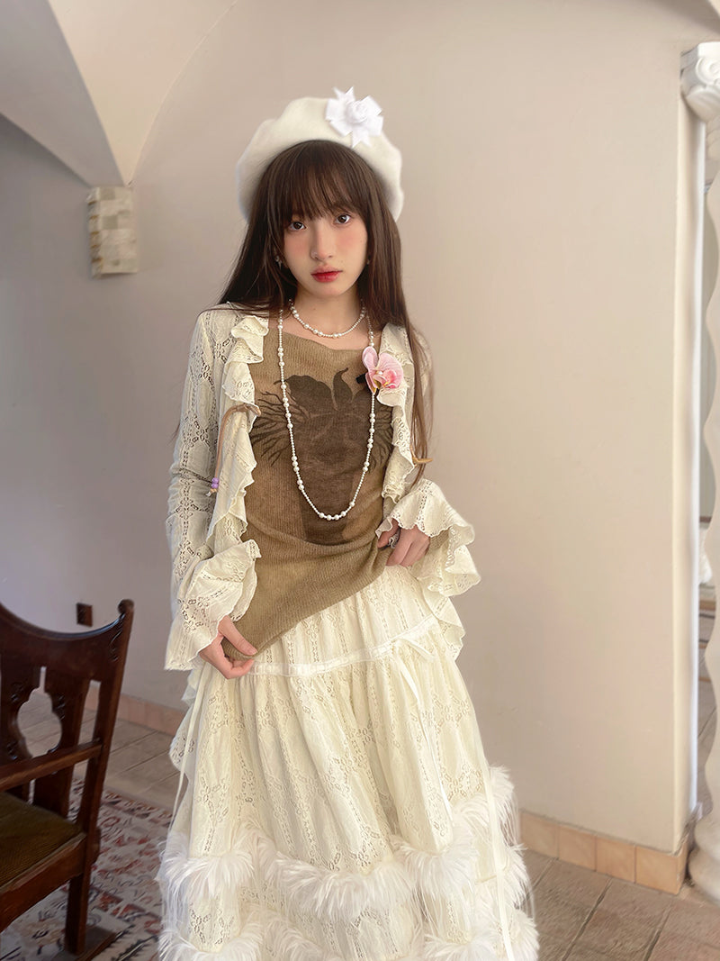 Irregular Lace Long Cardigan