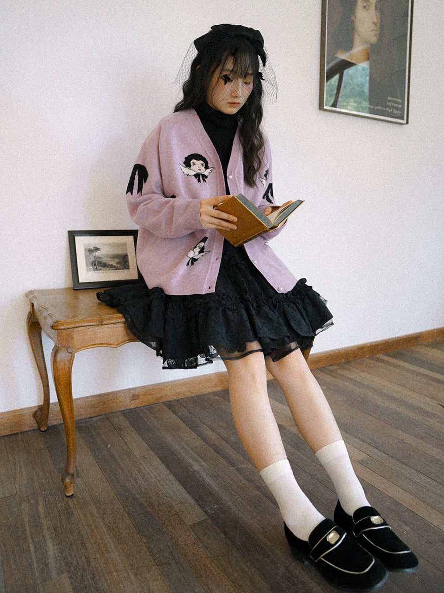 Face Knit V-neck Nichi Cardigan