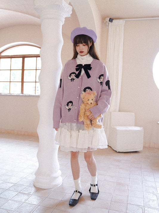 Face Knit V-neck Nichi Cardigan