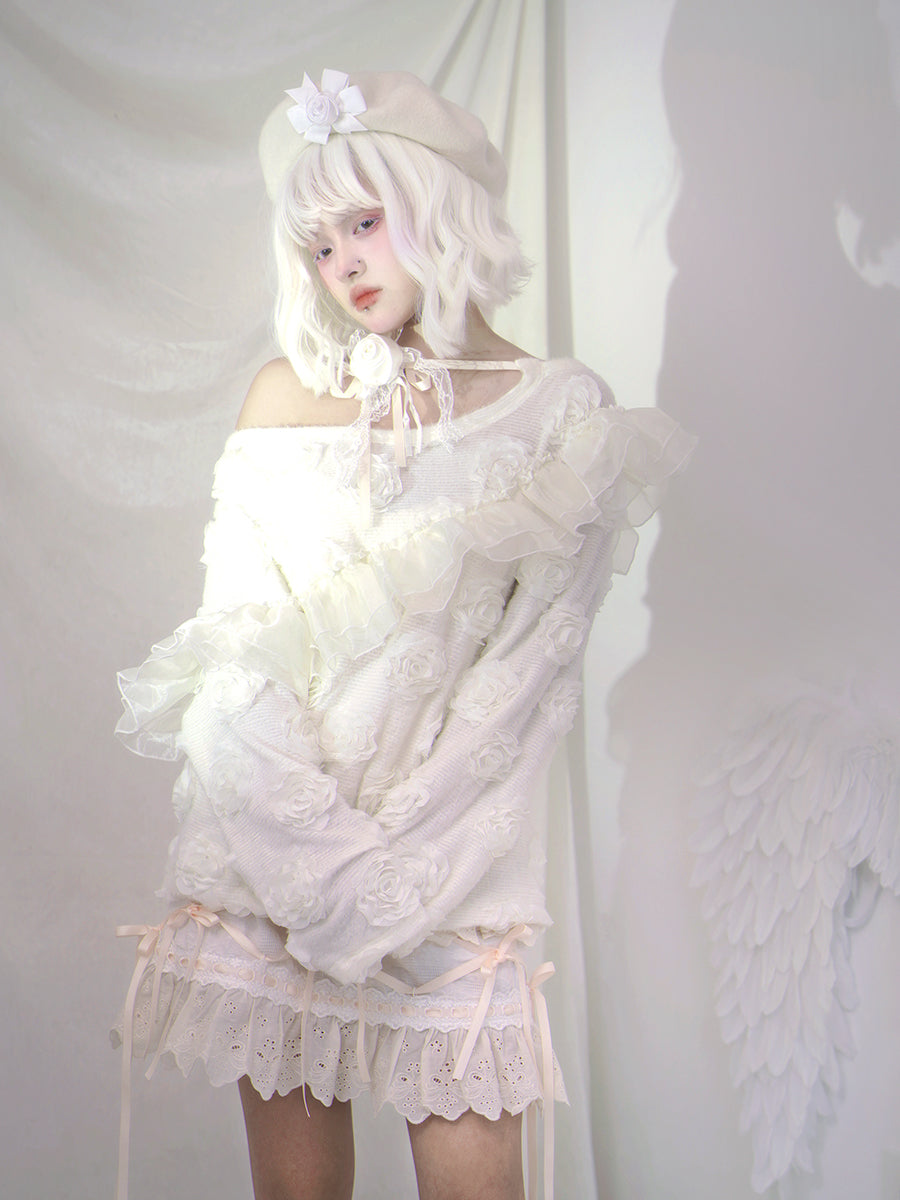 Hem Gothic Ribbon Tiered Lace Sweet  Skirt