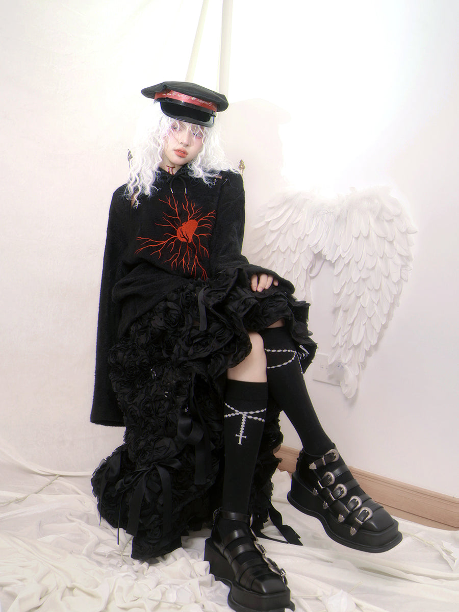 Gothic Bold Lace Rose Fish-tail Long-Skirt