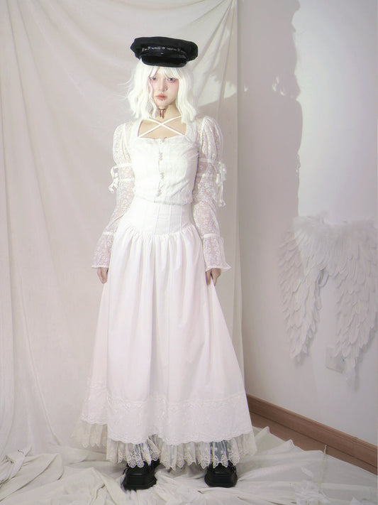 Long Lace Gothic Flare Skirt