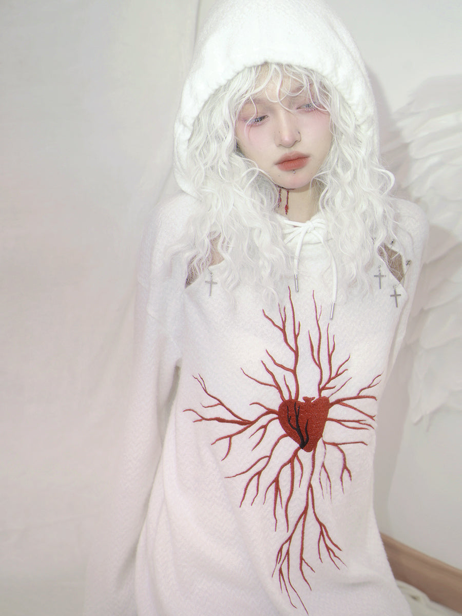 Knit Hoodie Embroidery Gothic Parka