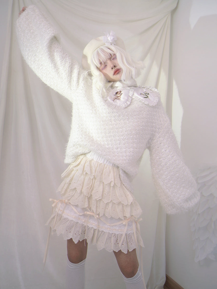 Hem Gothic Ribbon Tiered Lace Sweet  Skirt