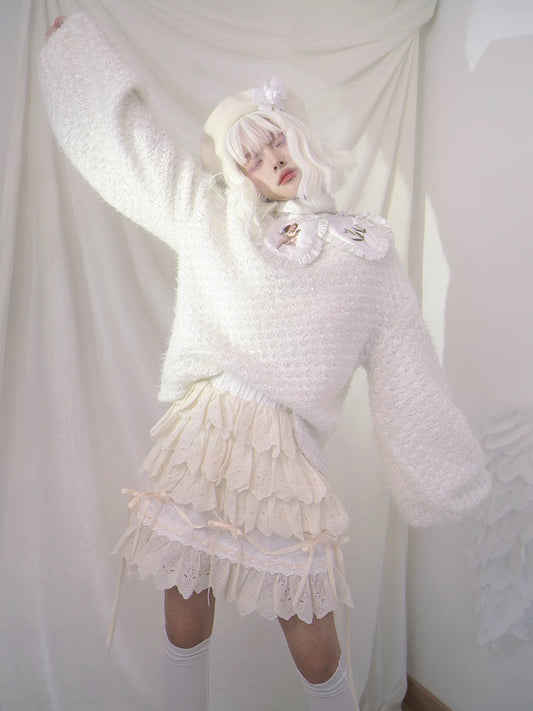 Hem Gothic Ribbon Tiered Lace Sweet  Skirt