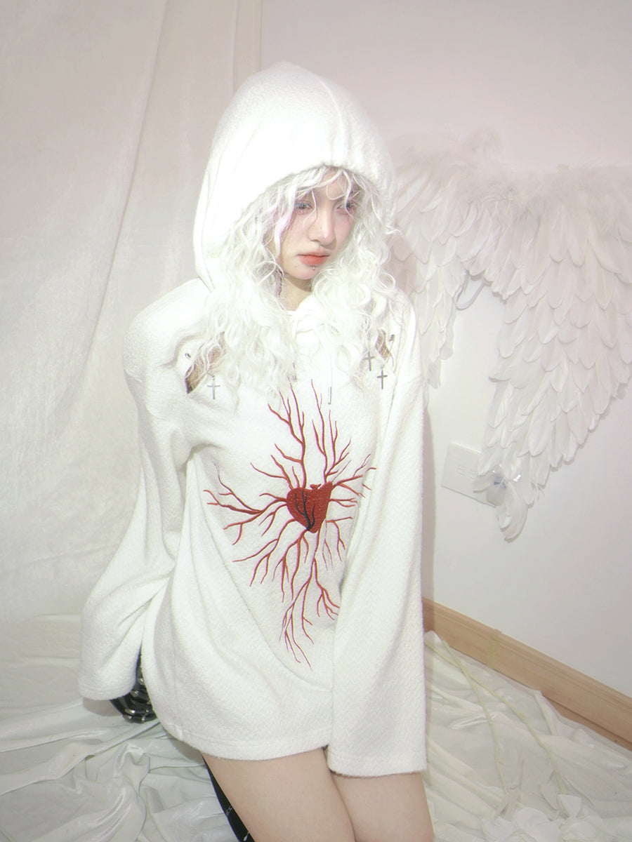 Knit Hoodie Embroidery Gothic Parka