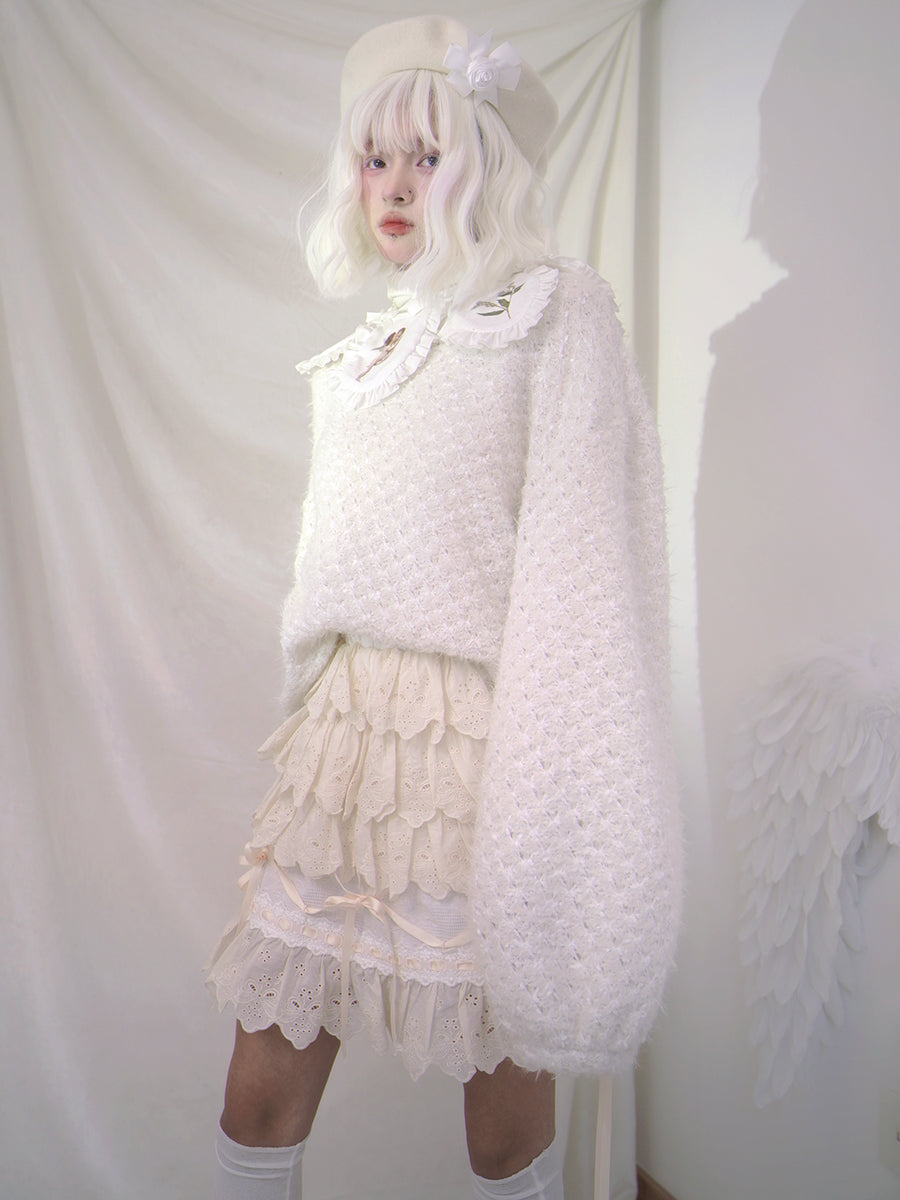 Hem Gothic Ribbon Tiered Lace Sweet  Skirt