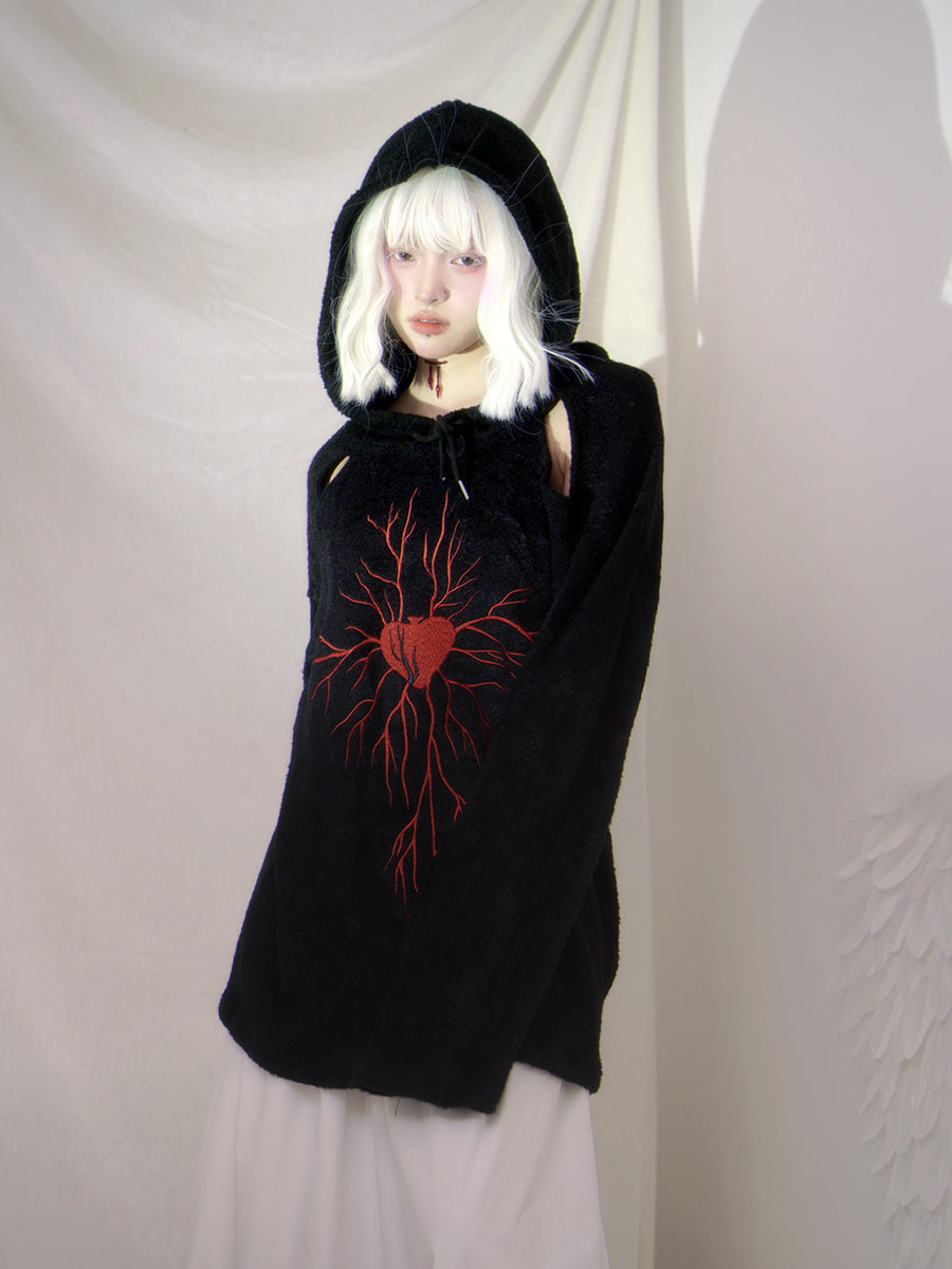 Knit Hoodie Embroidery Gothic Parka