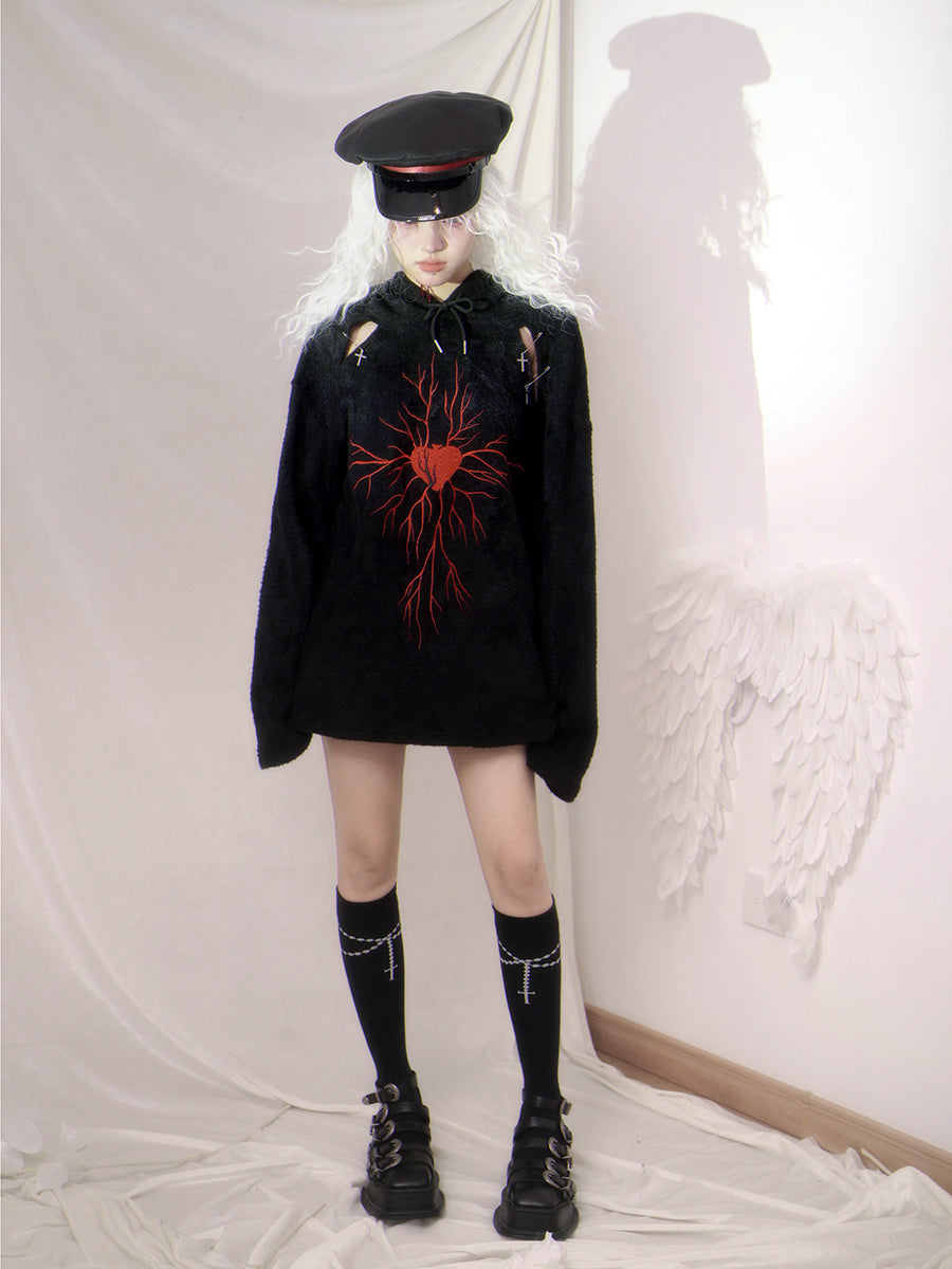Knit Hoodie Embroidery Gothic Parka