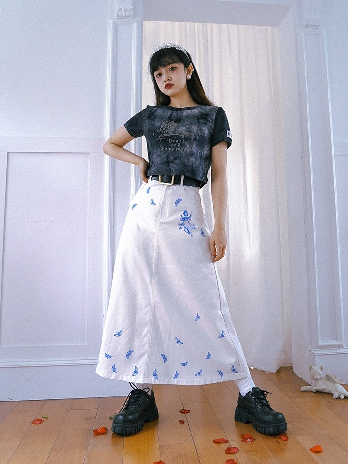 Flare Long Nichi Newspaper Angel Skirt