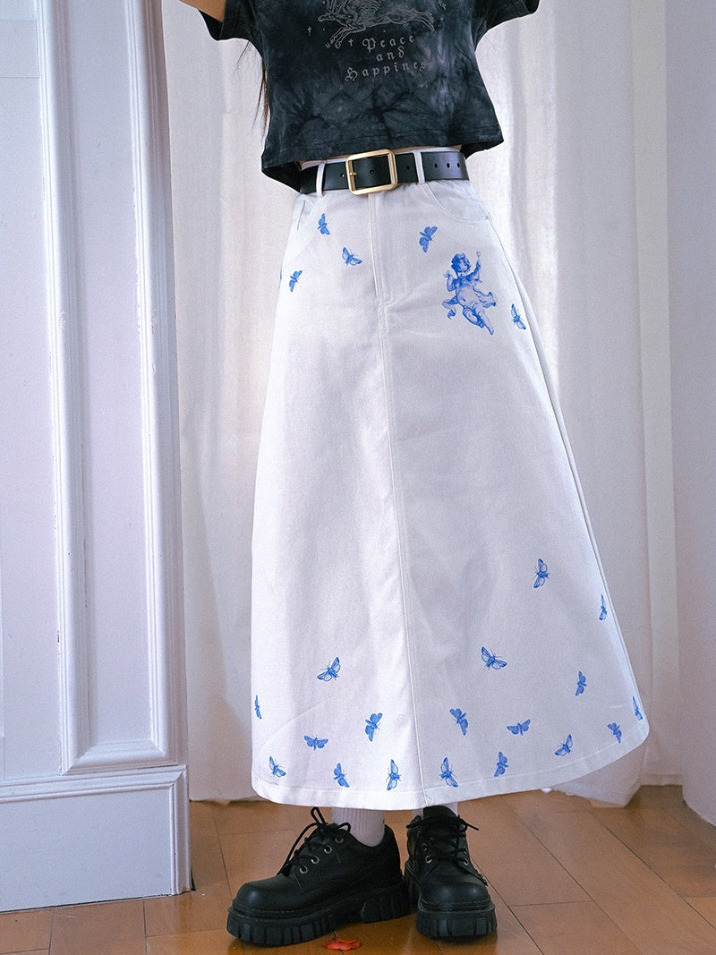 Flare Long Nichi Newspaper Angel Skirt