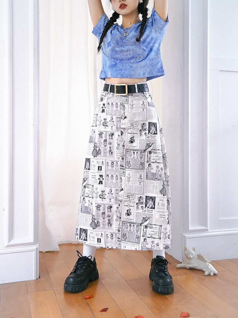Flare Long Nichi Newspaper Angel Skirt
