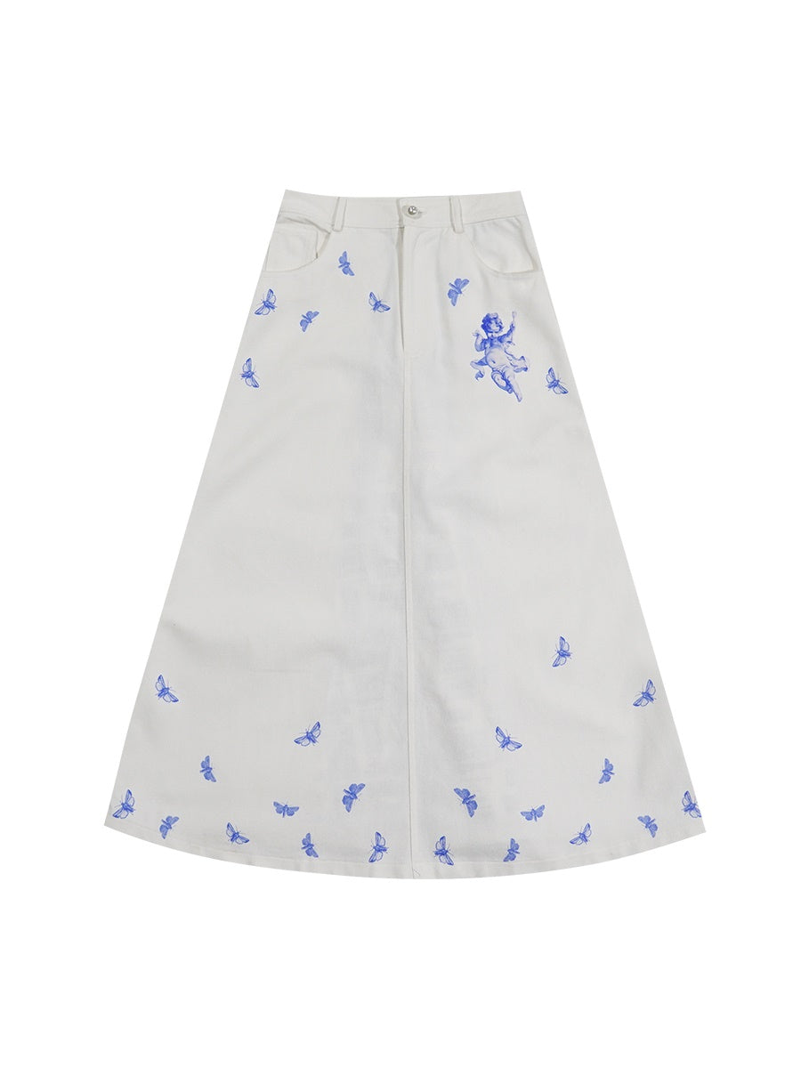 Flare Long Nichi Newspaper Angel Skirt