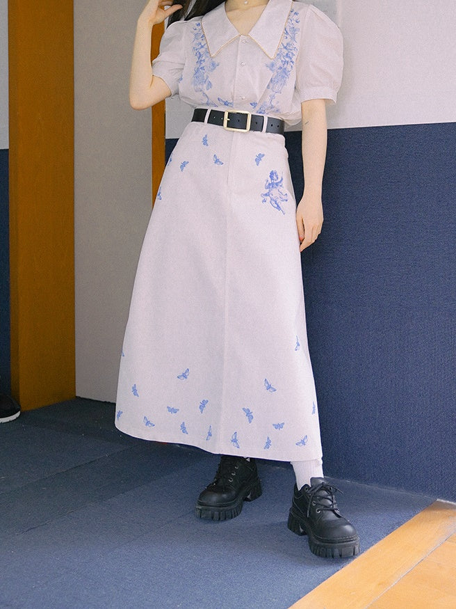Flare Long Nichi Newspaper Angel Skirt
