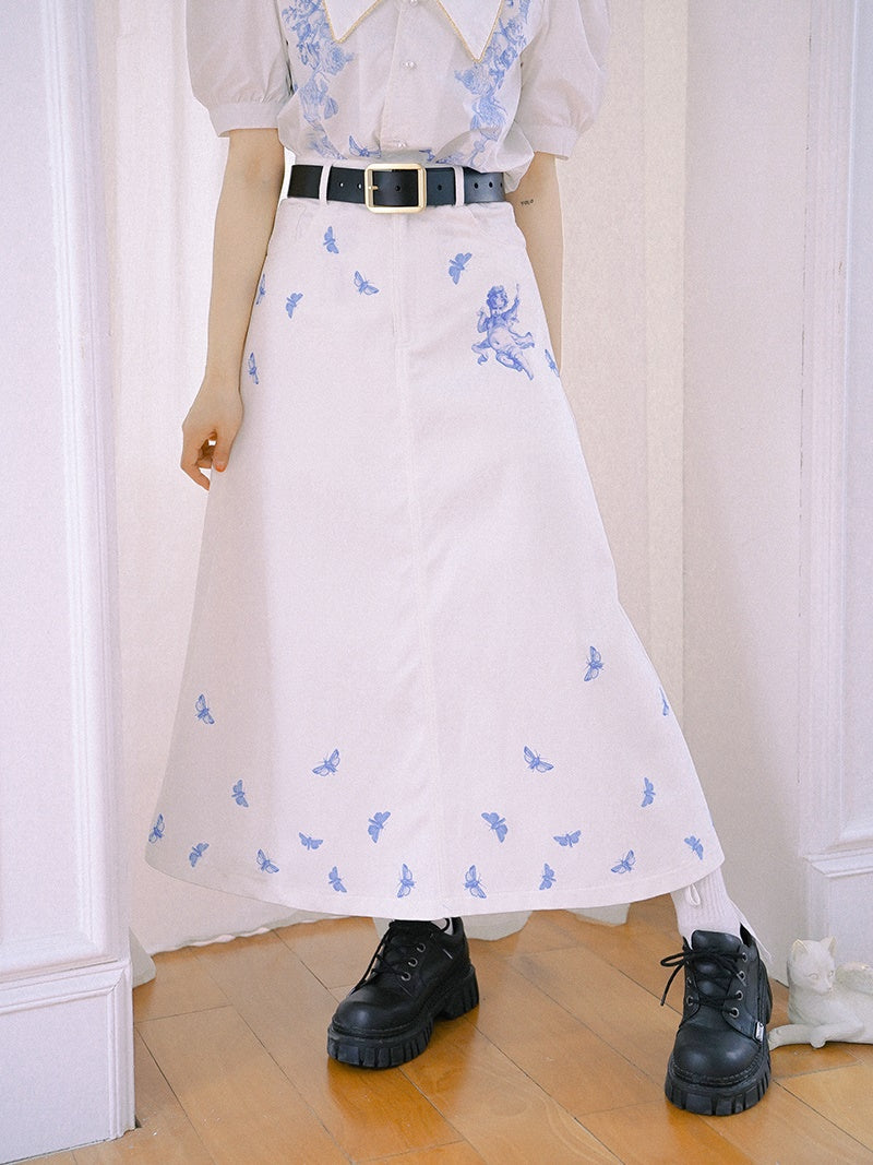 Flare Long Nichi Newspaper Angel Skirt