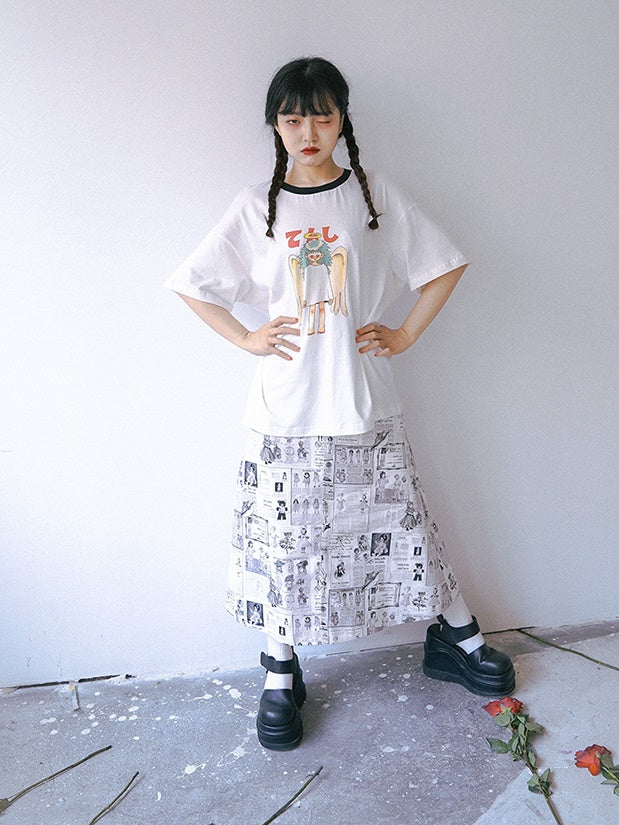 Flare Long Nichi Newspaper Angel Skirt