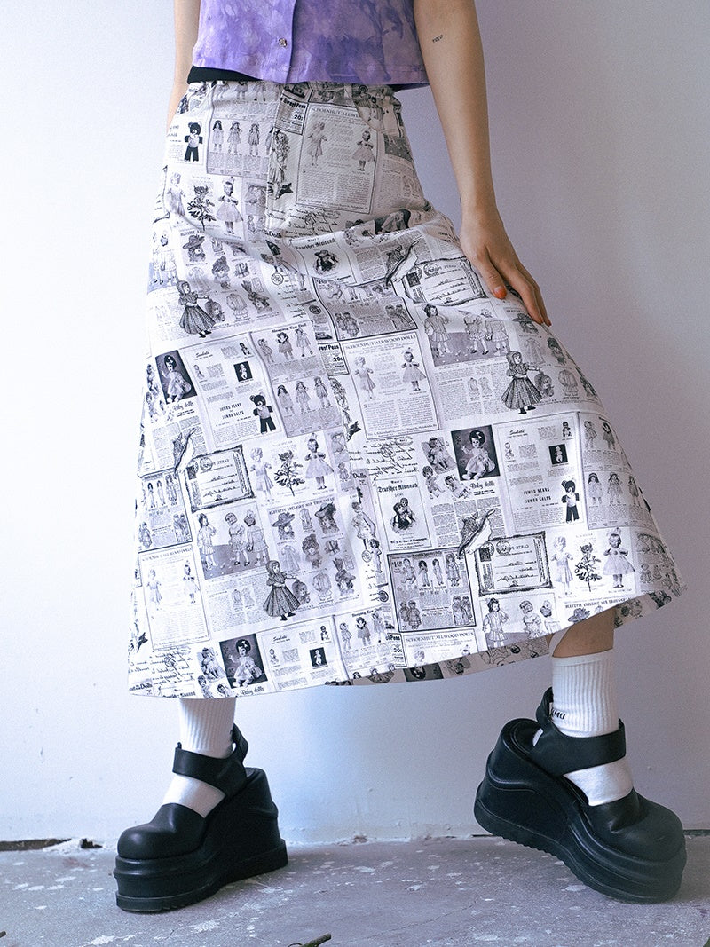 Flare Long Nichi Newspaper Angel Skirt