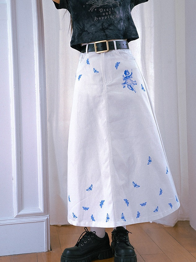 Flare Long Nichi Newspaper Angel Skirt