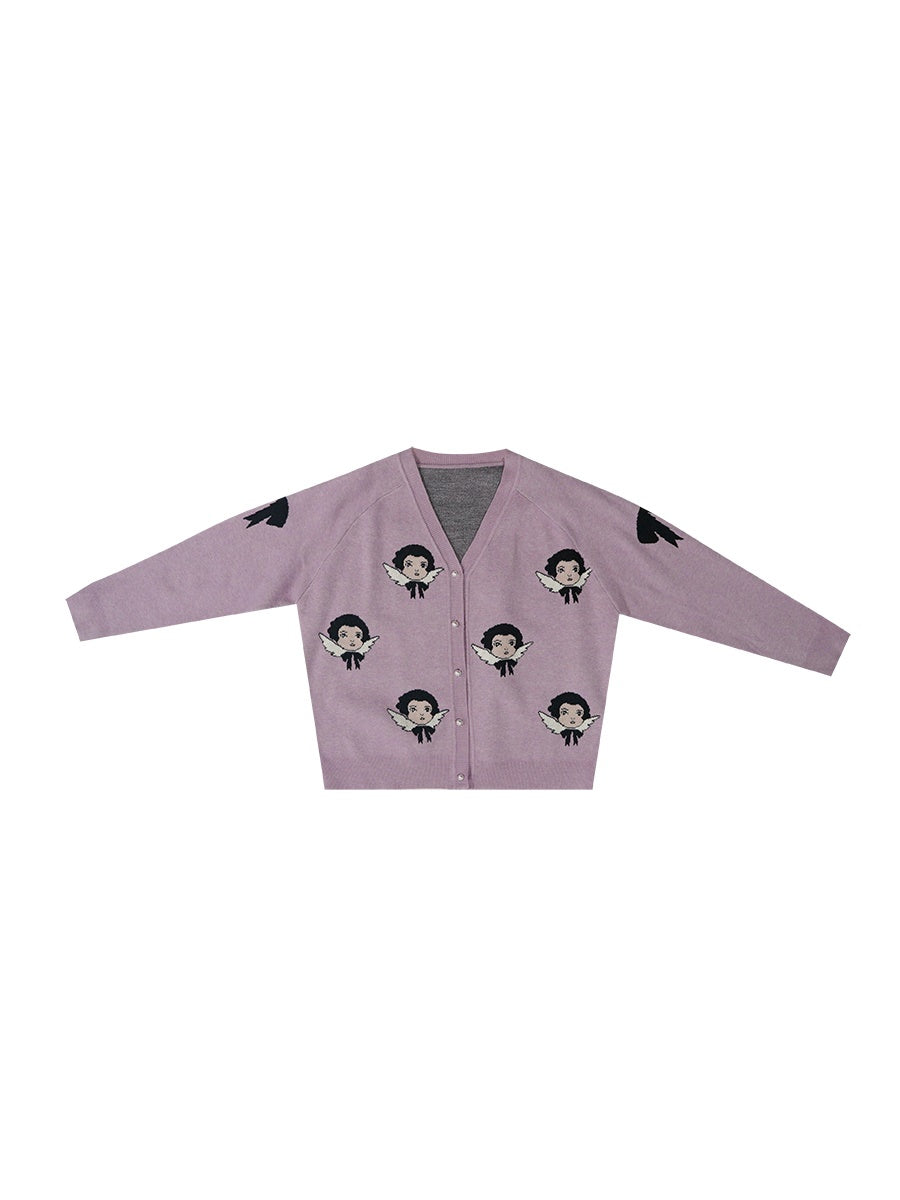 Face Knit V-neck Nichi Cardigan