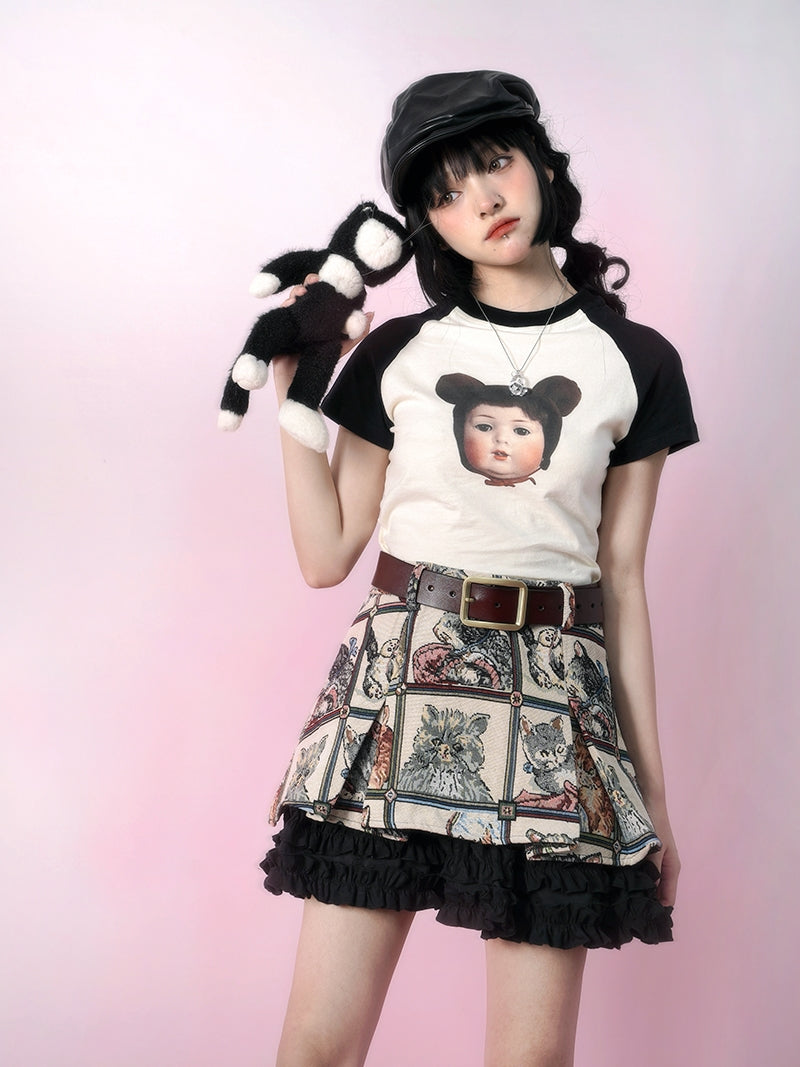 Cat Animal Retro Frill Layered Skirt