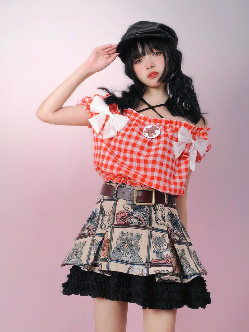 Cat Animal Retro Frill Layered Skirt