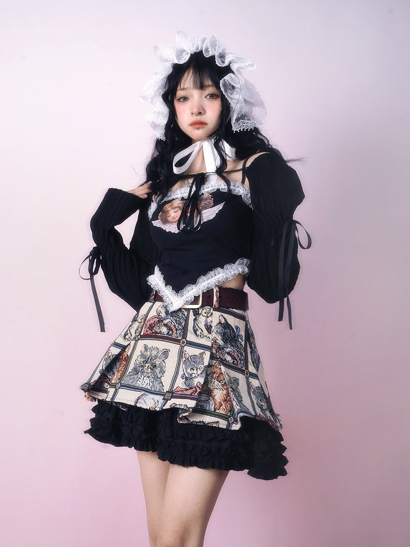 Cat Animal Retro Frill Layered Skirt