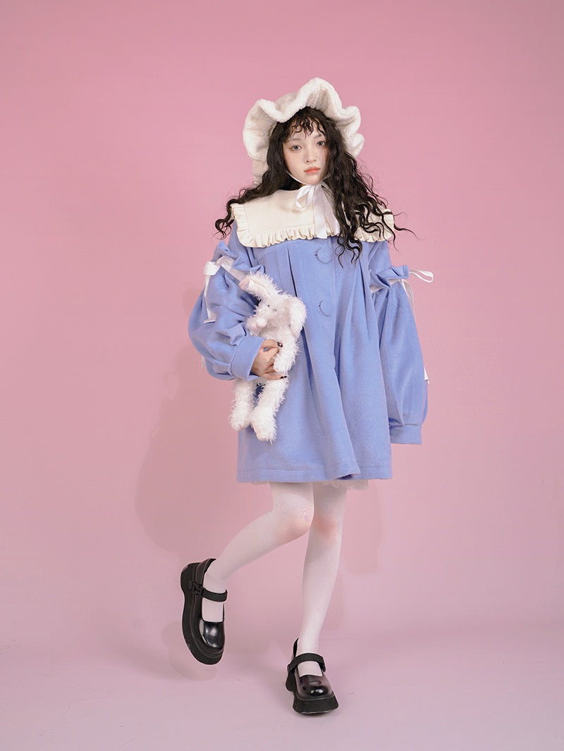 Ribbon Cute Girly Lace-collar Coat