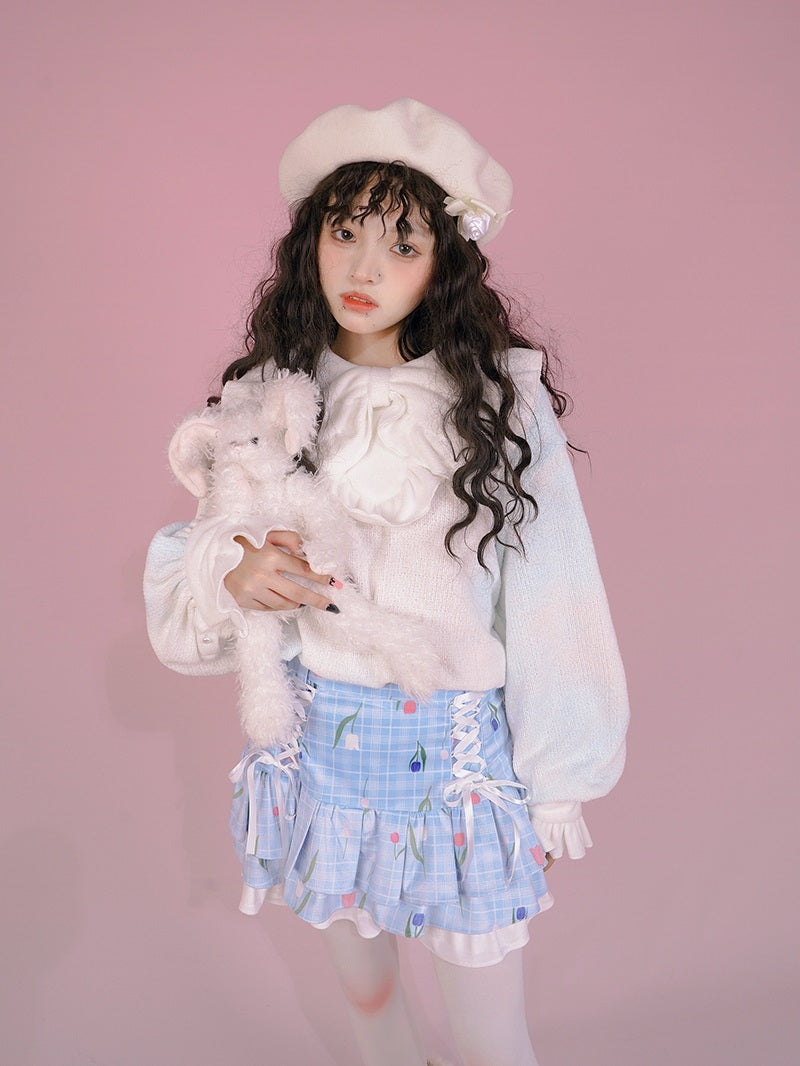 Marble ribbon Frill Sweet Blouse
