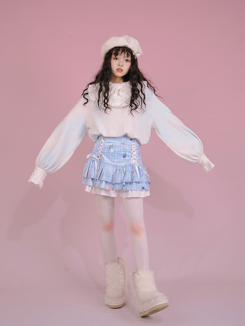 Marble ribbon Frill Sweet Blouse