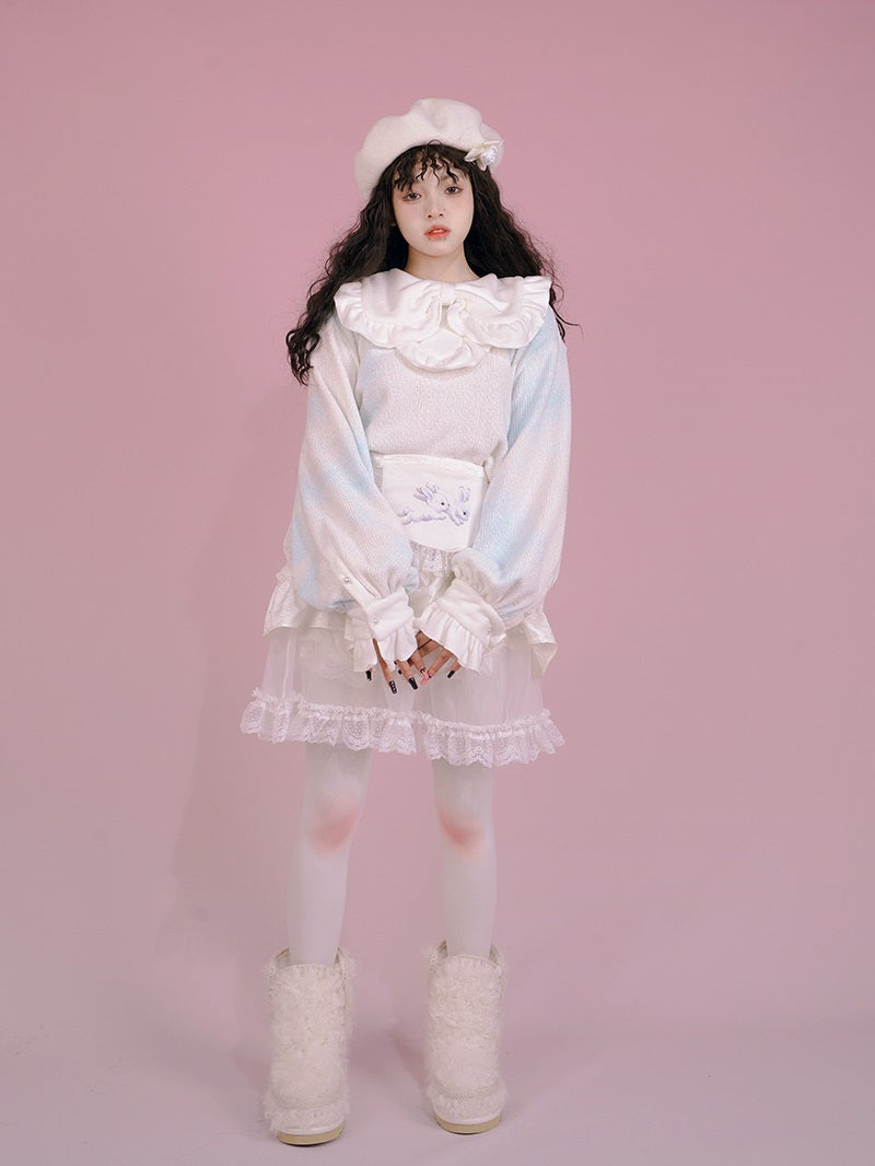 Marble ribbon Frill Sweet Blouse