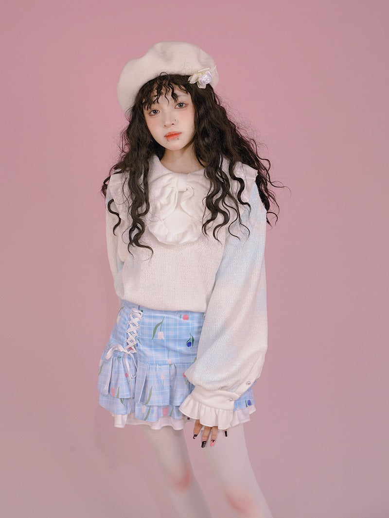 Marble ribbon Frill Sweet Blouse