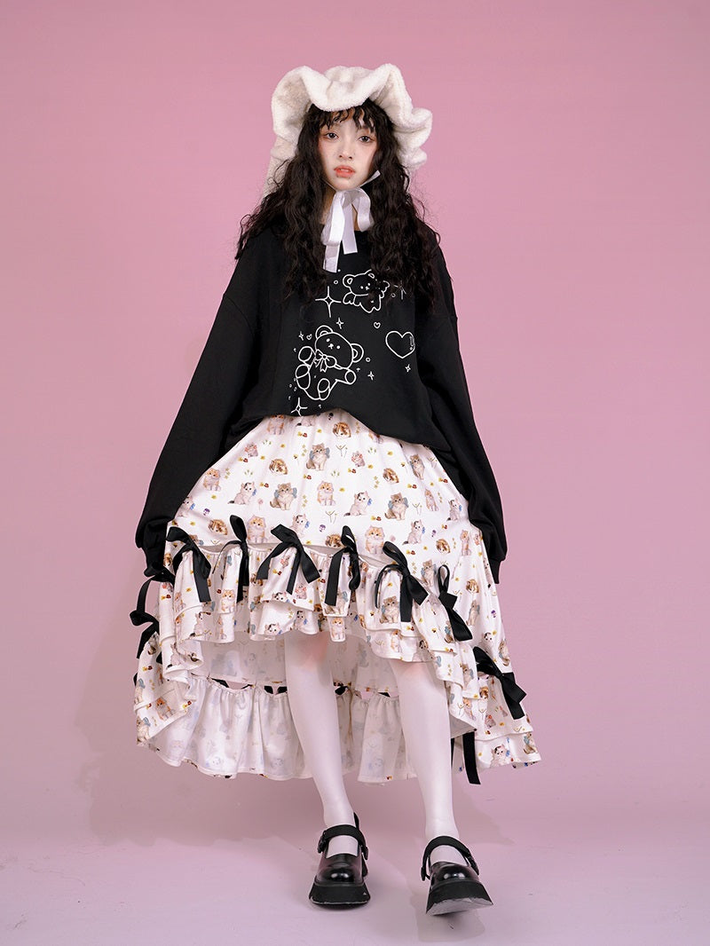 Fish-tail Plaid Cat Ribbon Frill Gothic Lorita Skirt