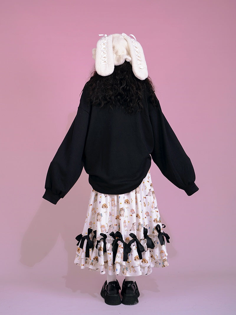 Fish-tail Plaid Cat Ribbon Frill Gothic Lorita Skirt