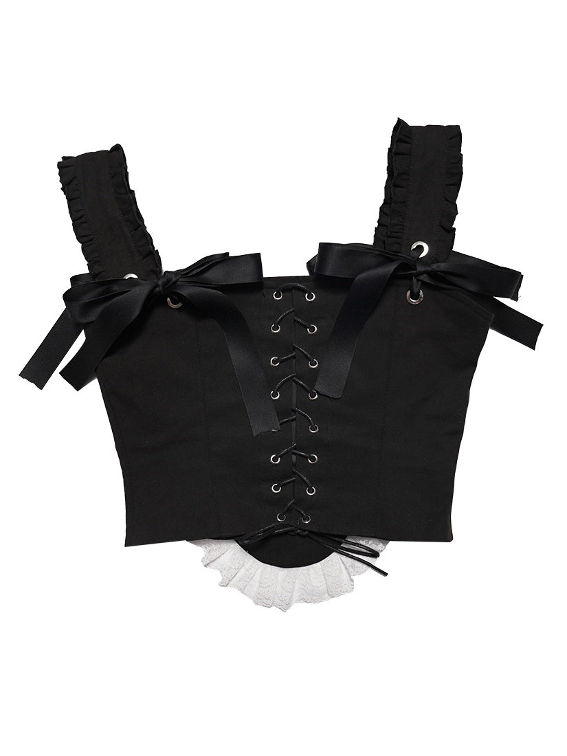 Gothic Lace Frill Ribbon Lace-up Bear Tulip Bustier