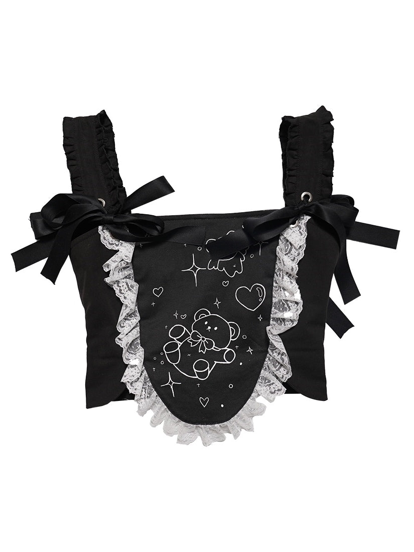 Gothic Lace Frill Ribbon Lace-up Bear Tulip Bustier