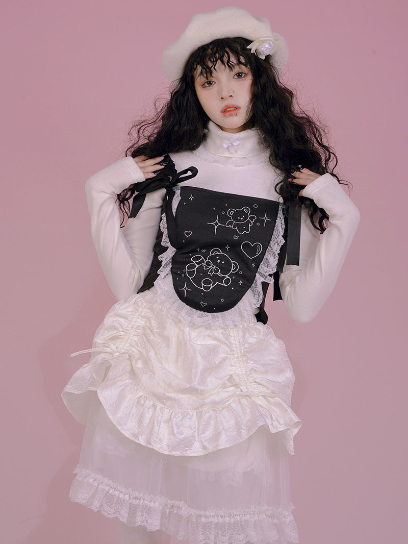 Gothic Lace Frill Ribbon Lace-up Bear Tulip Bustier